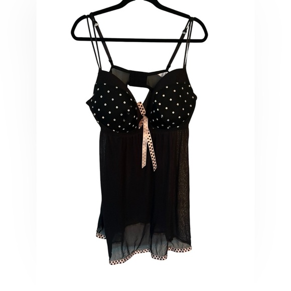 Cacique Babydoll Sheer Nightgown Lingerie Plus 22/24 Polka Dot Black - Picture 5 of 5